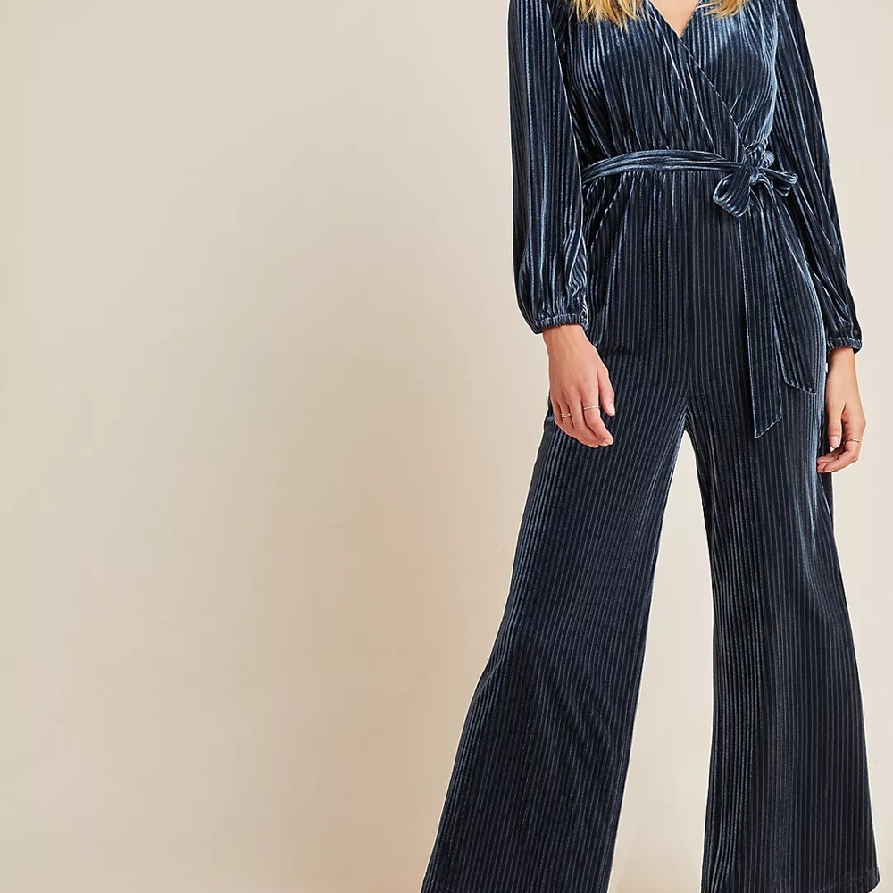 Anthropologie Blue Velvet Jumpsuit